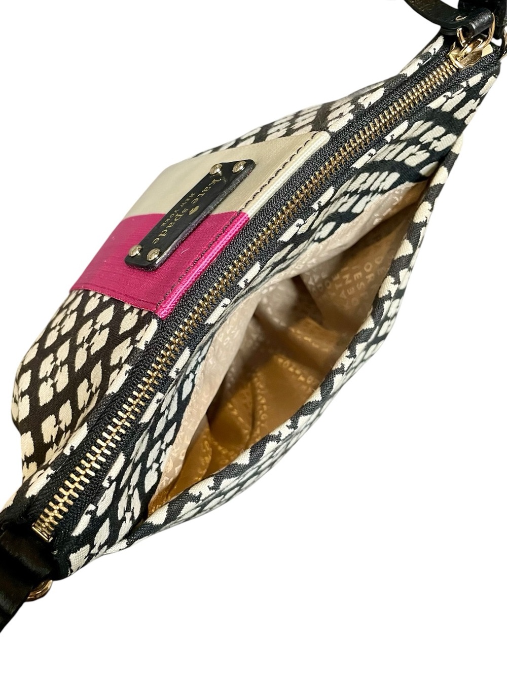 Kate Spade Varsity Stripe Black White Floral Spade Adjustable Leather Strap - Picture 3 of 10